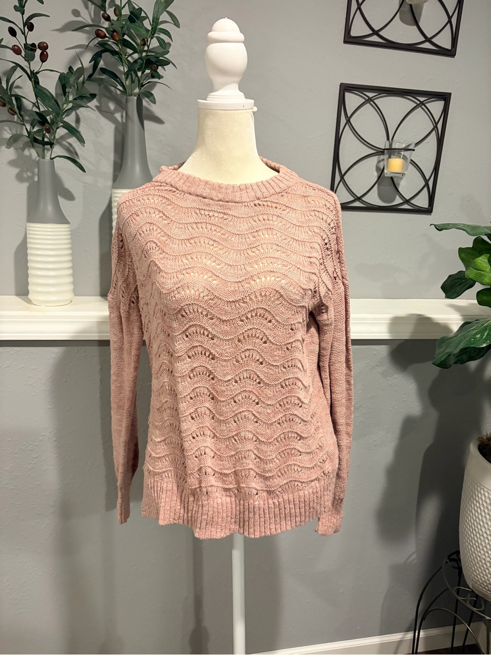 Maurices Blush Pink Crewneck Wave-Textured Sweater